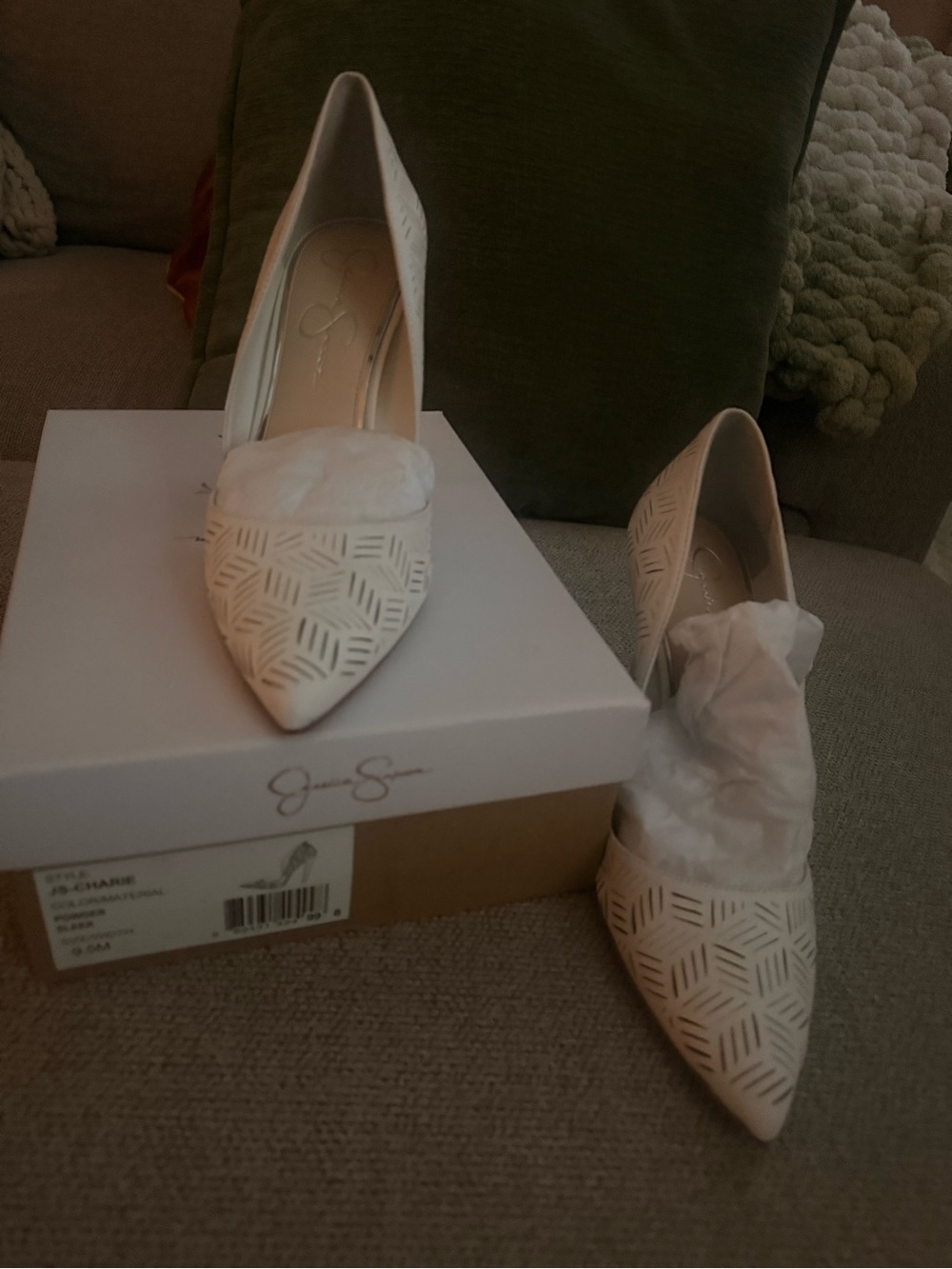 Jessica Simpson Cream Laser-Cut Pointed Toe Flats